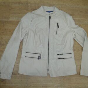 Apt 9 Cream Faux Leather with Zipper Pockets Womens Zip Jacket Size S NWT